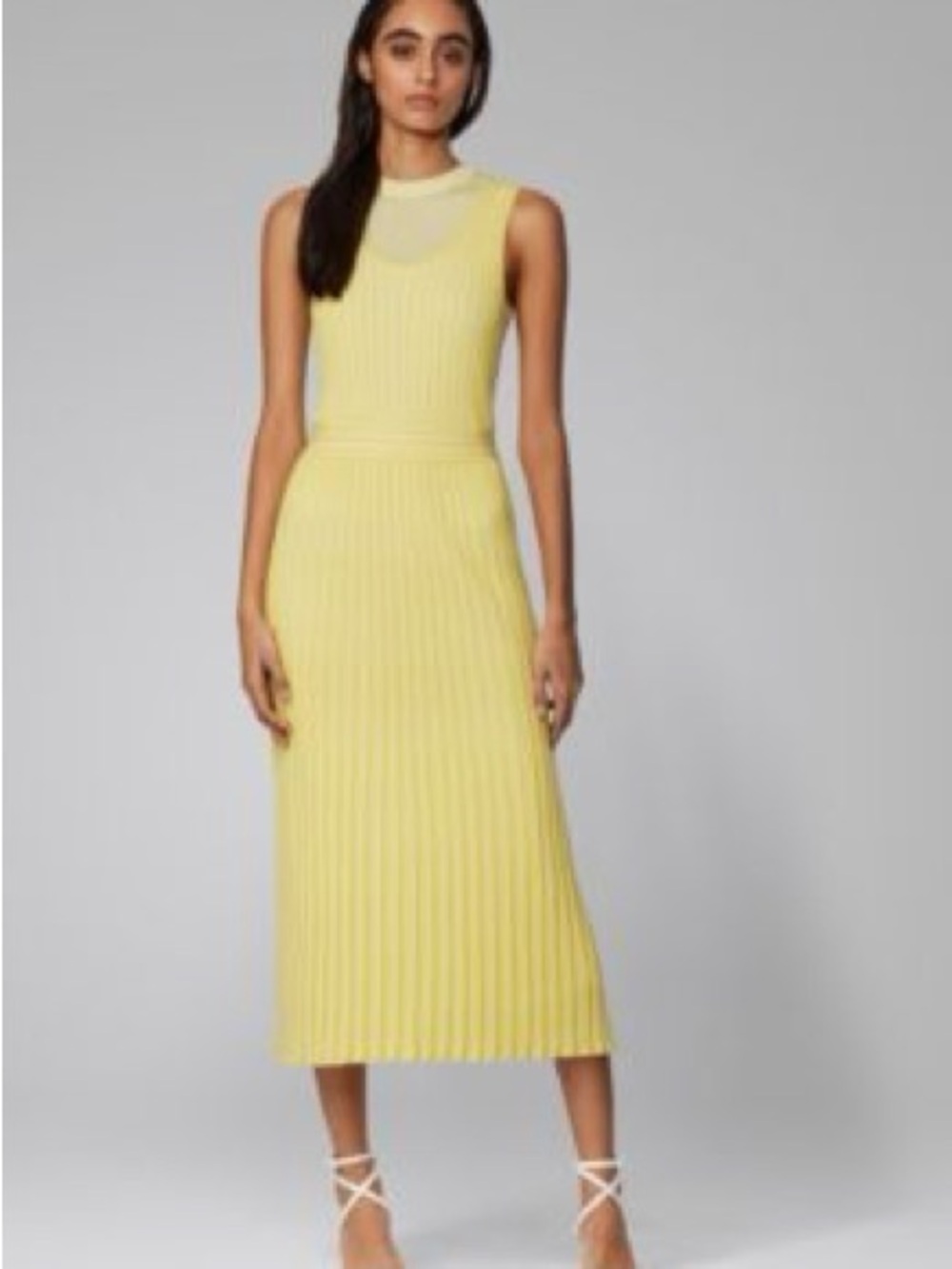 Hugo Boss Black label Sleeveless Yellow Ribbed Knit Midi Dress